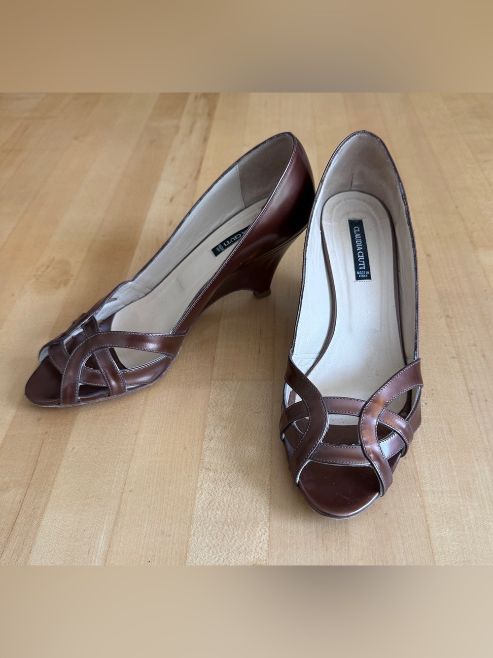 Vintage Claudia Ciuti Bronze Wedge Heels 8.5 *VGUC Made in 🇮🇹 Italy